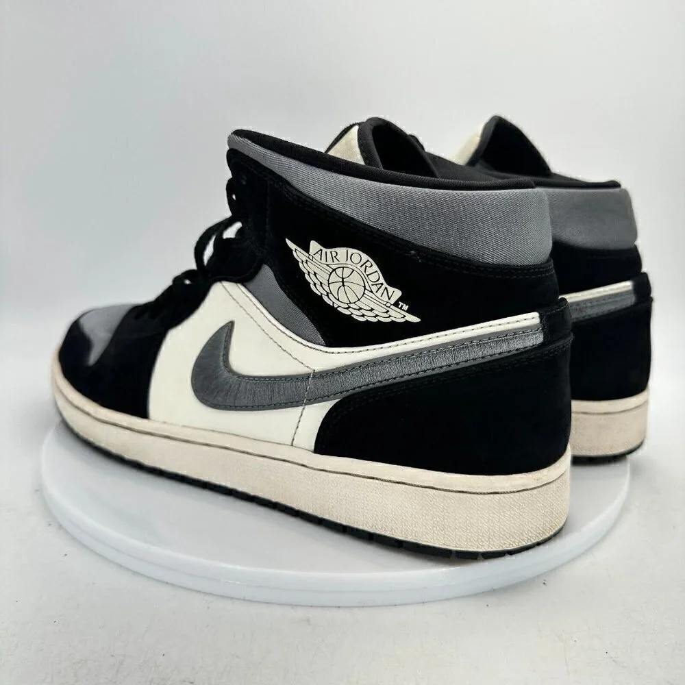 Nike Air Jordan 1 Retro Mid Men Size 12 852542-011 Satin Grey Toe Black  Shoes